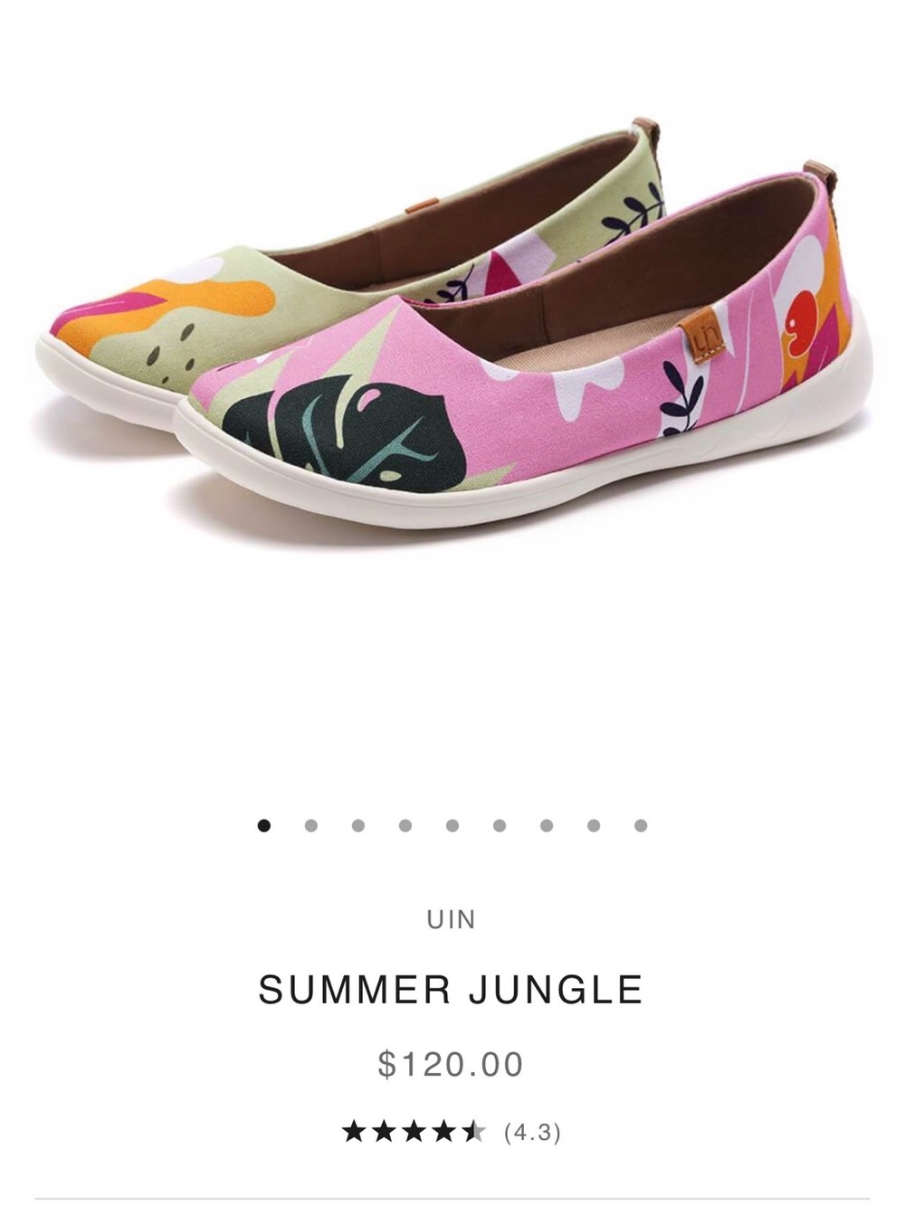 UIN Summer Jungle Pink & Green Canvas Slip-Ons Sz 8